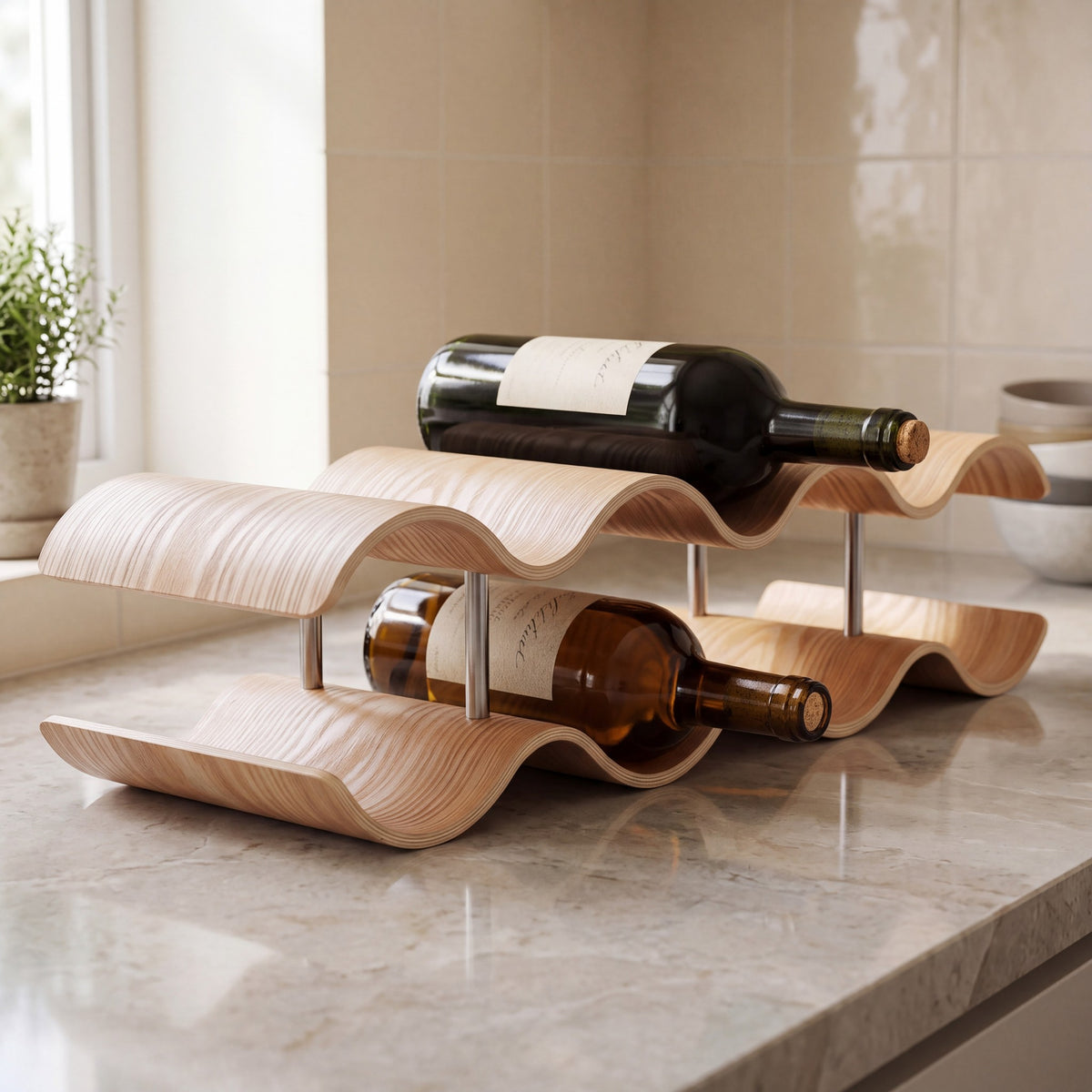 Kungsbacka wine rack detail on a kitchen worktop