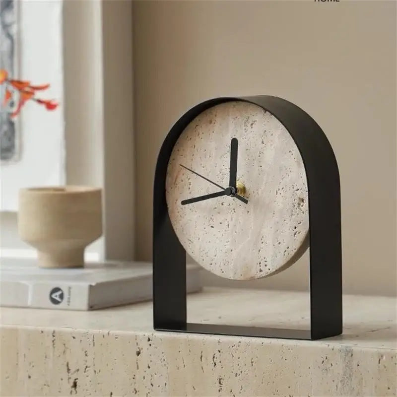 Nordhorn Stone Effect Mantel Clock, supplier photo, Black Frame