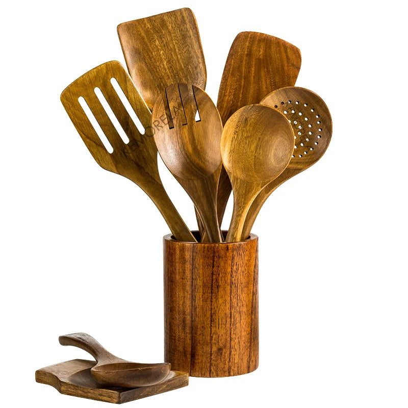 Vejen teak utensil set with holder and spoon rest
