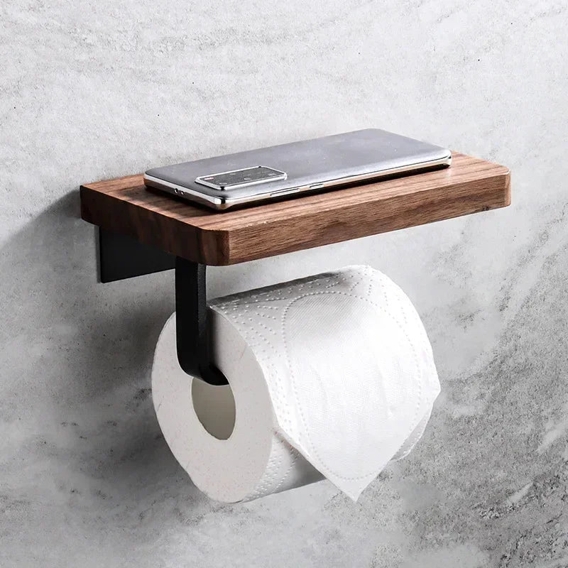 Tranas Toilet Roll Holder with Wooden Shelf, view 3