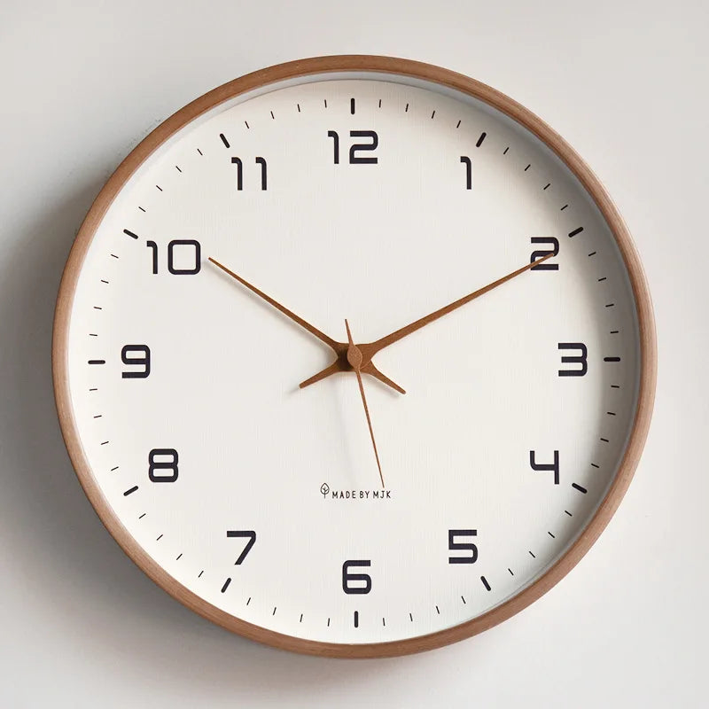 Selby wooden wall clock on a plain cream wall
