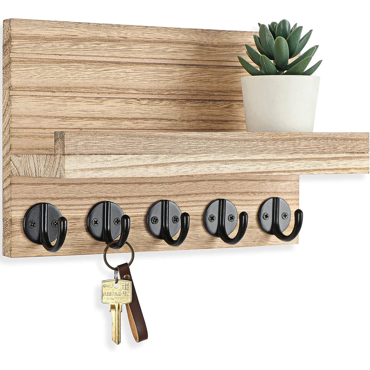 Brevik Wooden Key Holder with Shelf, view 3