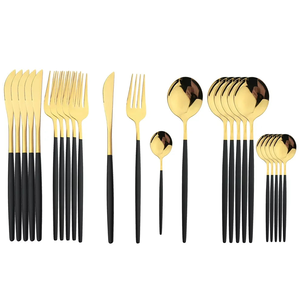 Siegen 24 piece cutlery set, black and gold