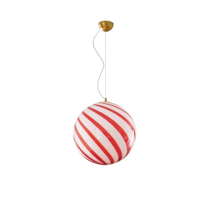 Soderhamn Striped Glass Globe Pendant, supplier photo, Red Swirl