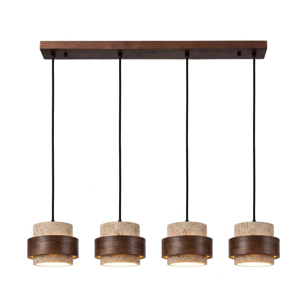 Bregenz four light bar pendant with walnut tone and stone effect shades