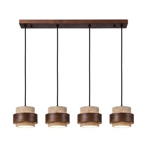 Bregenz four light bar pendant with walnut tone and stone effect shades
