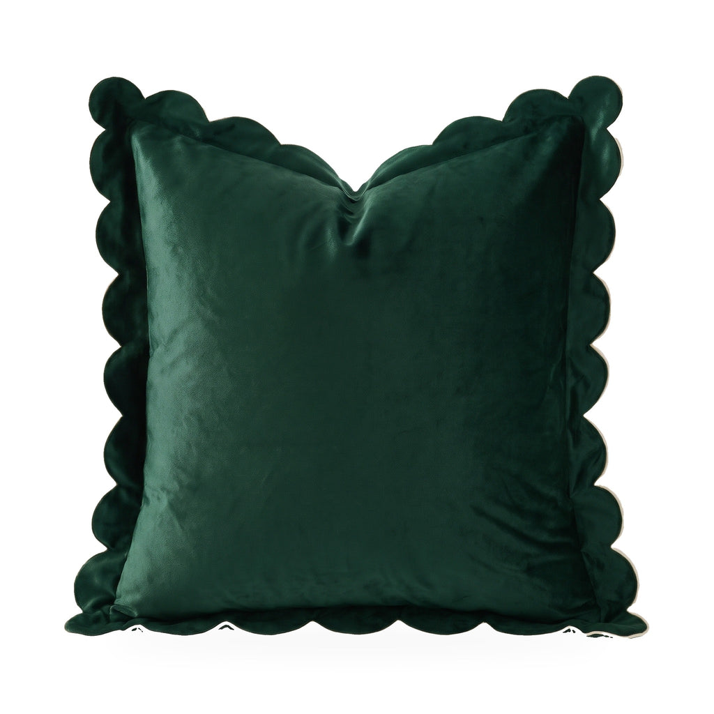 Bocholt scalloped velvet cushion cover in forest green