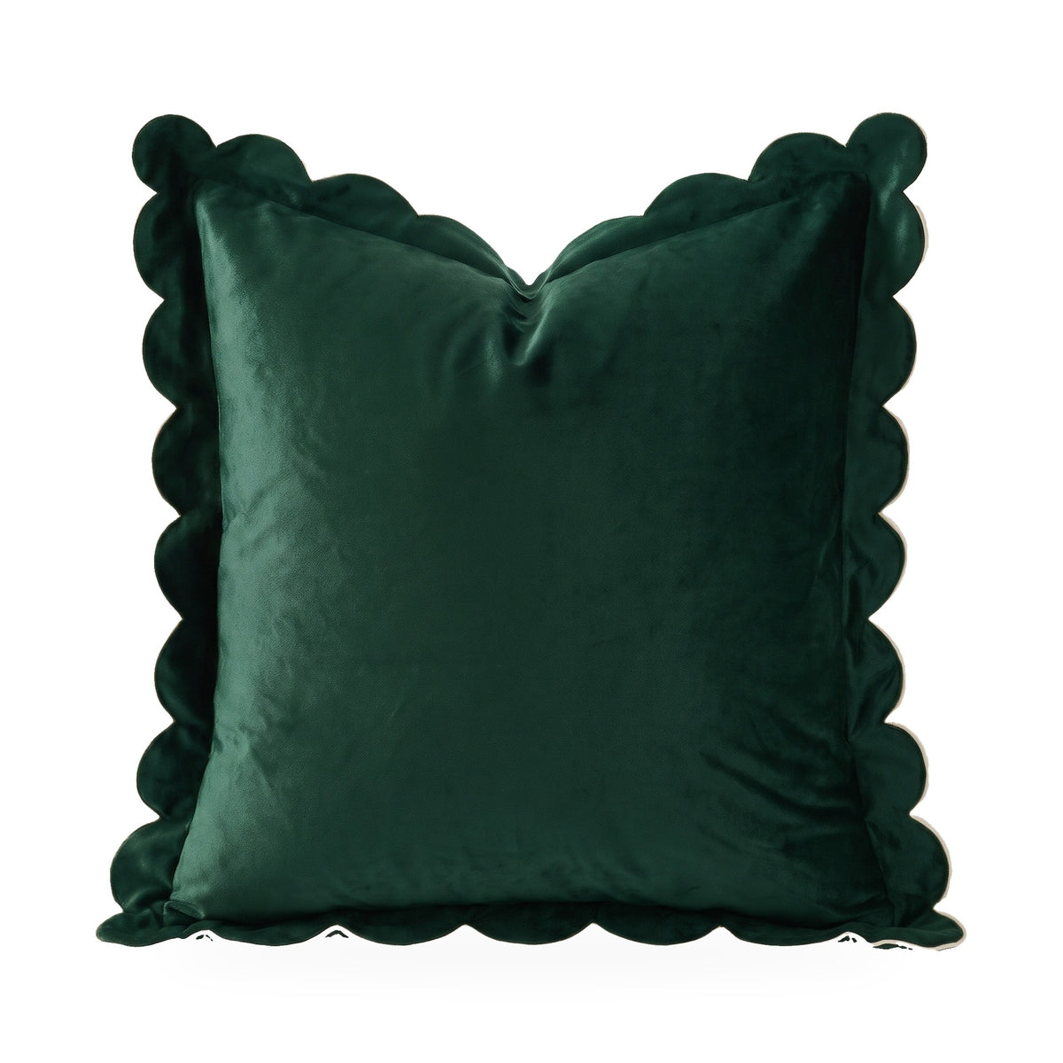 Bocholt scalloped velvet cushion cover in forest green