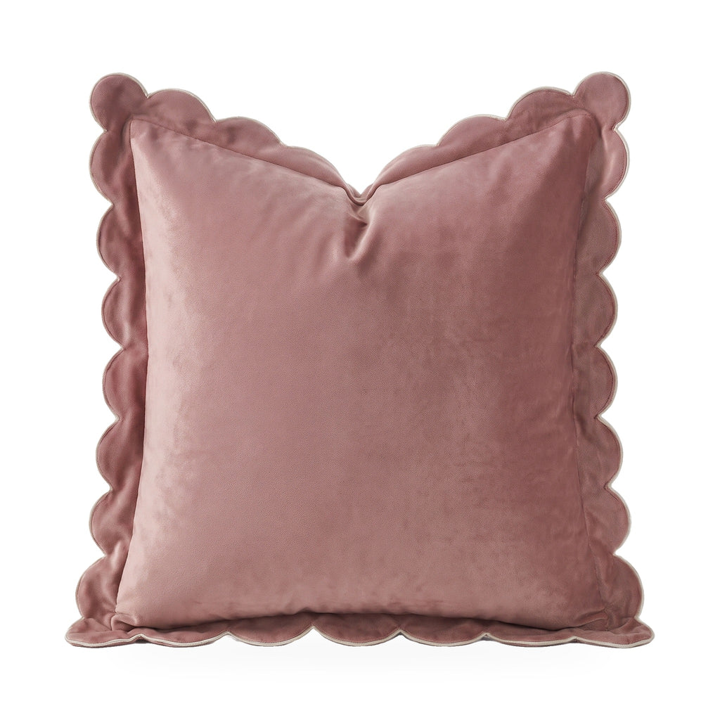 Bocholt scalloped velvet cushion cover in dusty pink