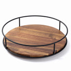 Borgholm acacia lazy susan with black metal frame on a white background
