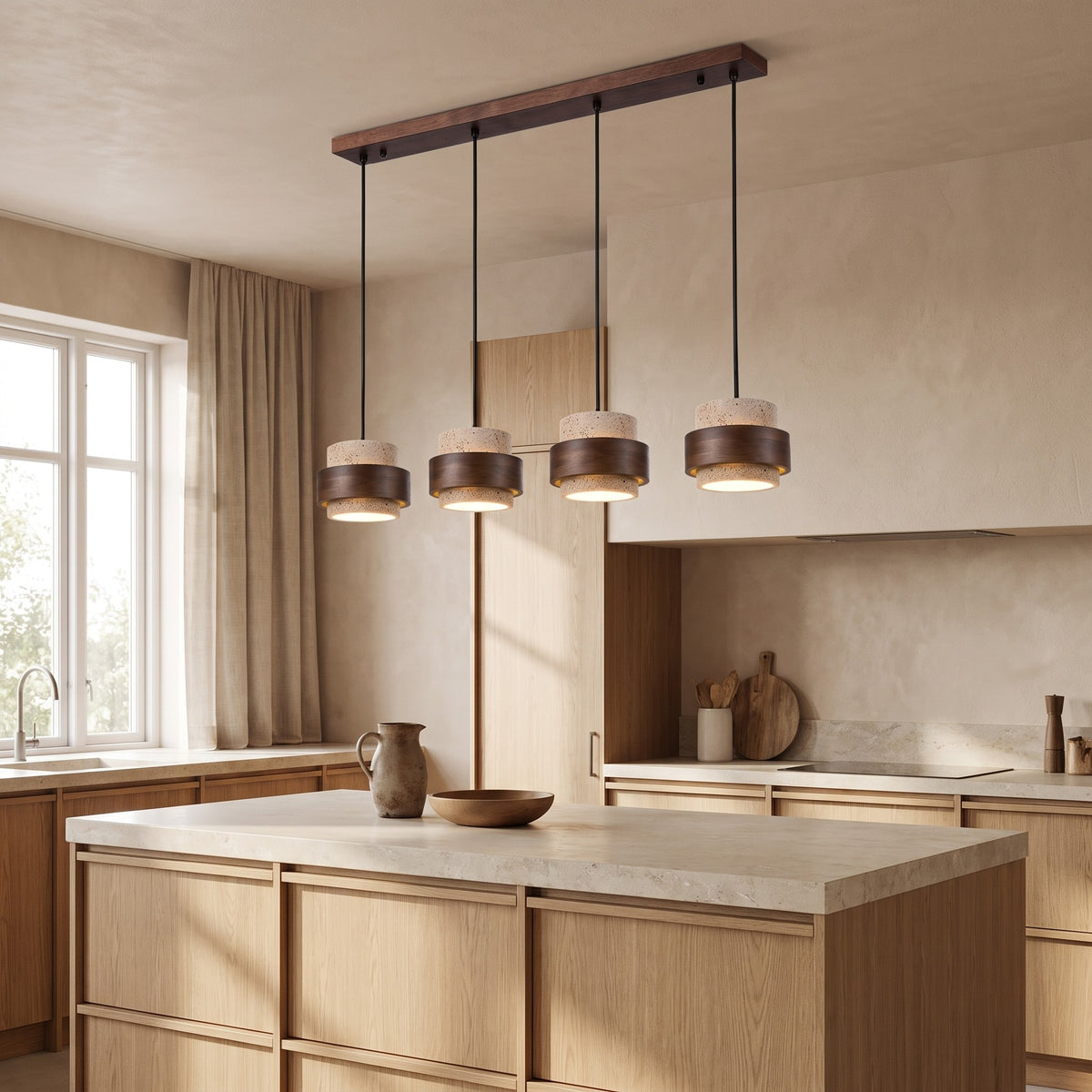 Bregenz four light bar pendant above a kitchen island
