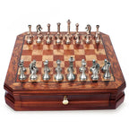Brugge chess set with silver and copper tone metal pieces, product photo