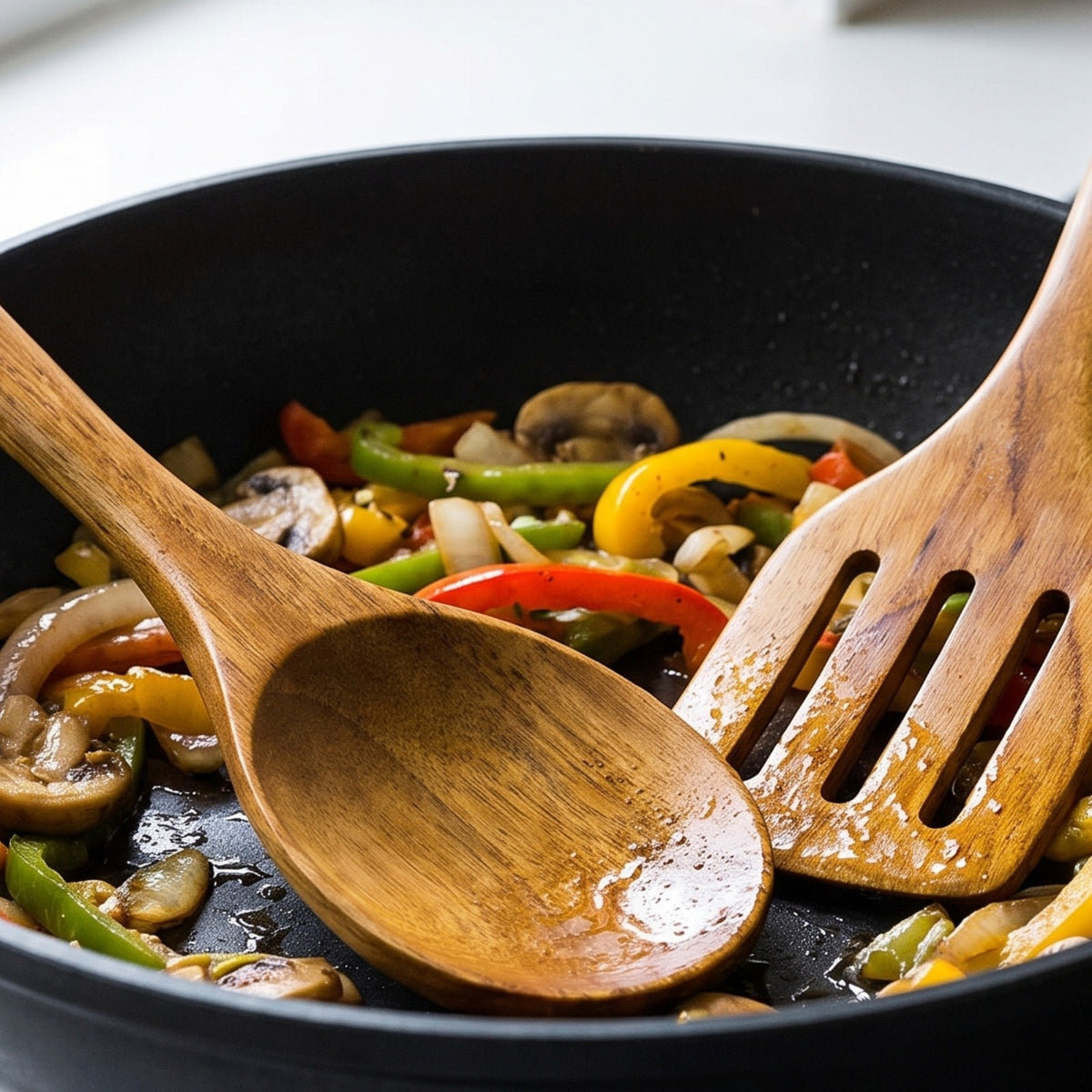 Vejen teak spoon and spatula close up