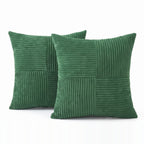 Vaasa corduroy patchwork cushion covers in forest green, set of 2