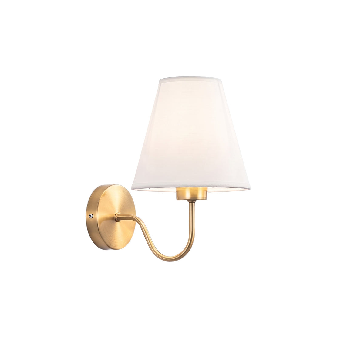 Gotha Curved Arm Wall Sconce, Fabric Shade, Single or Pair, Brass