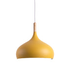 Kalix Metal Dome Pendant Light with Wood Cap, 24cm, Mustard