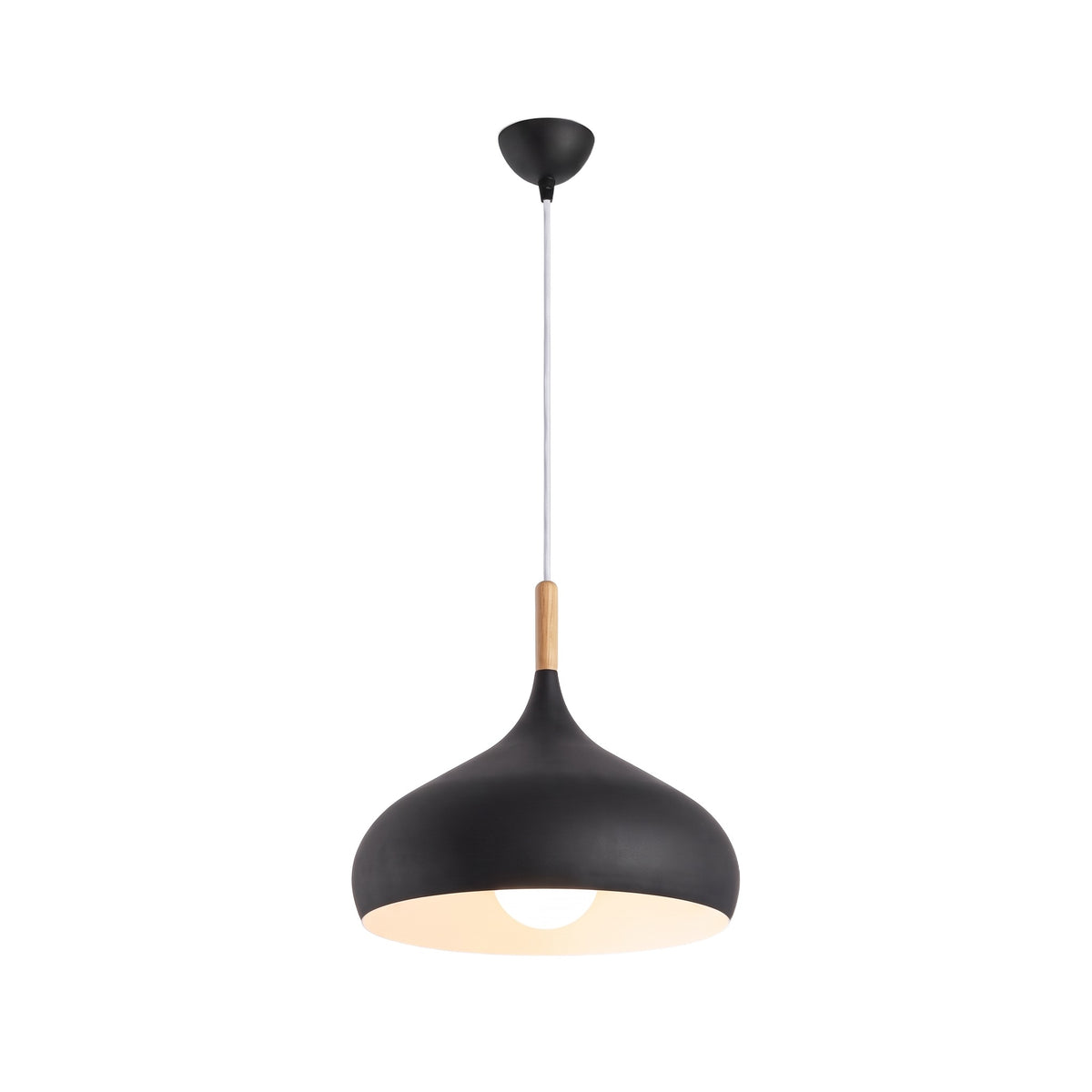 Kalix Metal Dome Pendant Light with Wood Cap, 24cm, Black