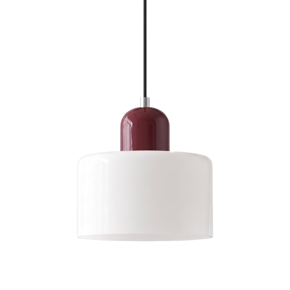 Erfurt Coloured Glass Cylinder Pendant Light, Burgundy Cap, White