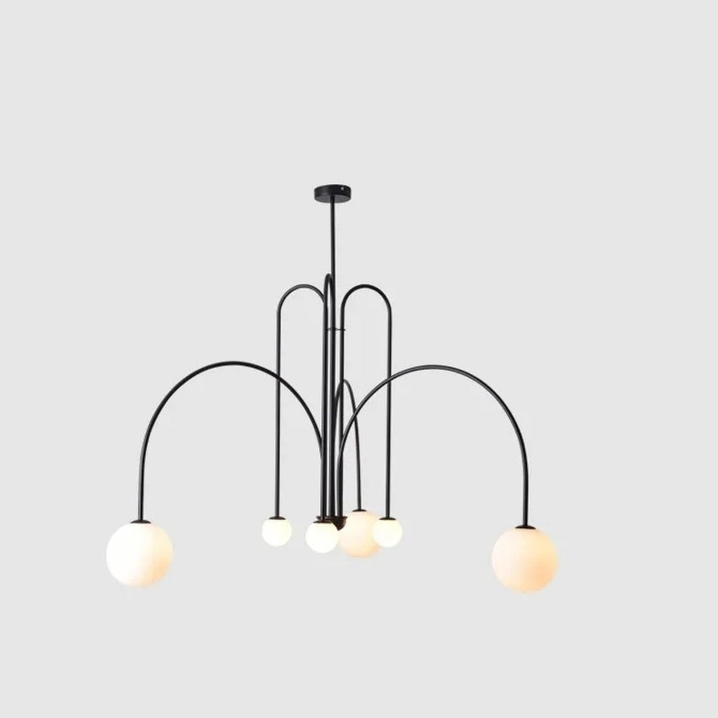 Eckernforde chandelier in Black product photo showing the arched arms and opal globes
