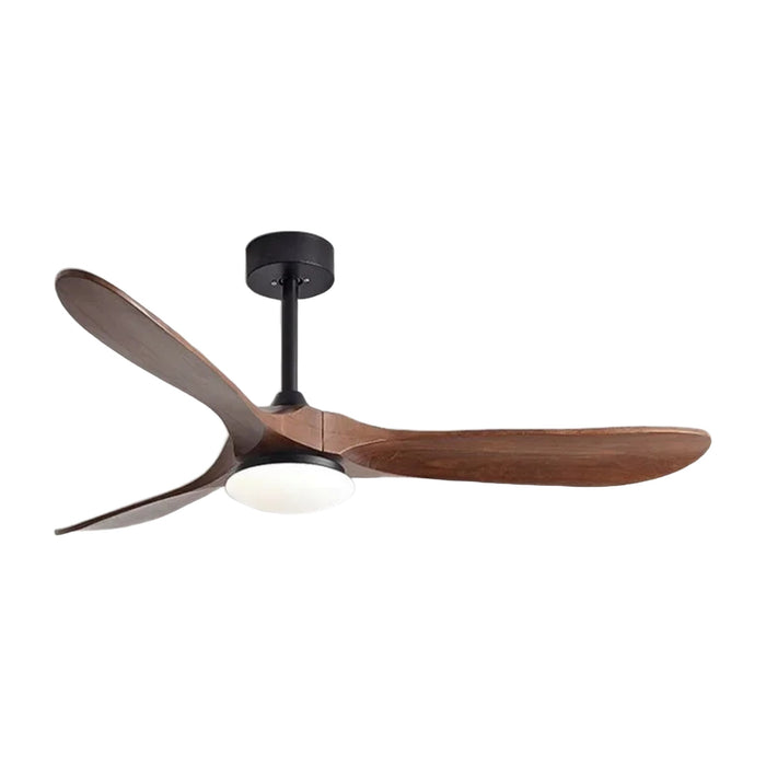 Turku ceiling fan in Dark Walnut Tone with black body and round LED light