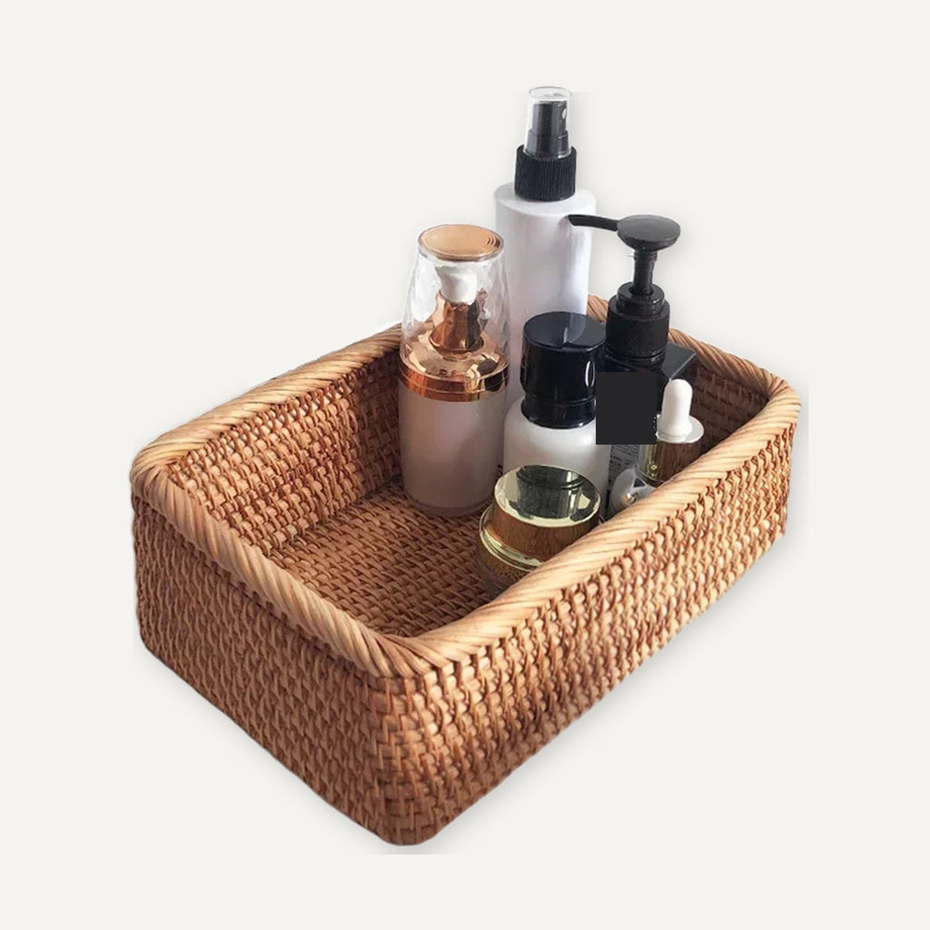 Single Fjallbacka rattan basket holding toiletries, product photo