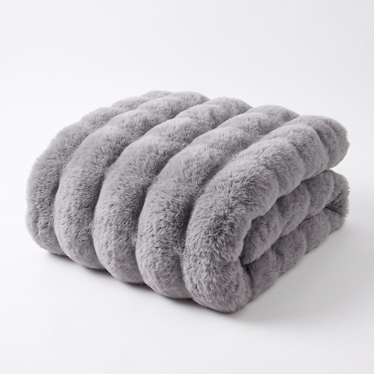 Gent ruched faux fur throw in grey, folded, on white
