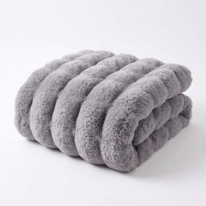 Gent ruched faux fur throw in grey, folded, on white