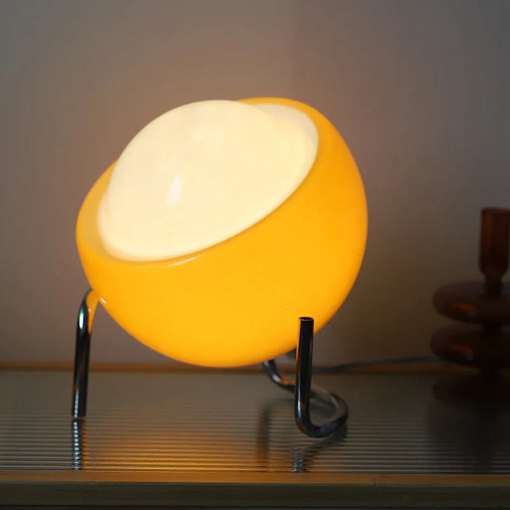 Lugano orange glass globe lamp switched on, product photo