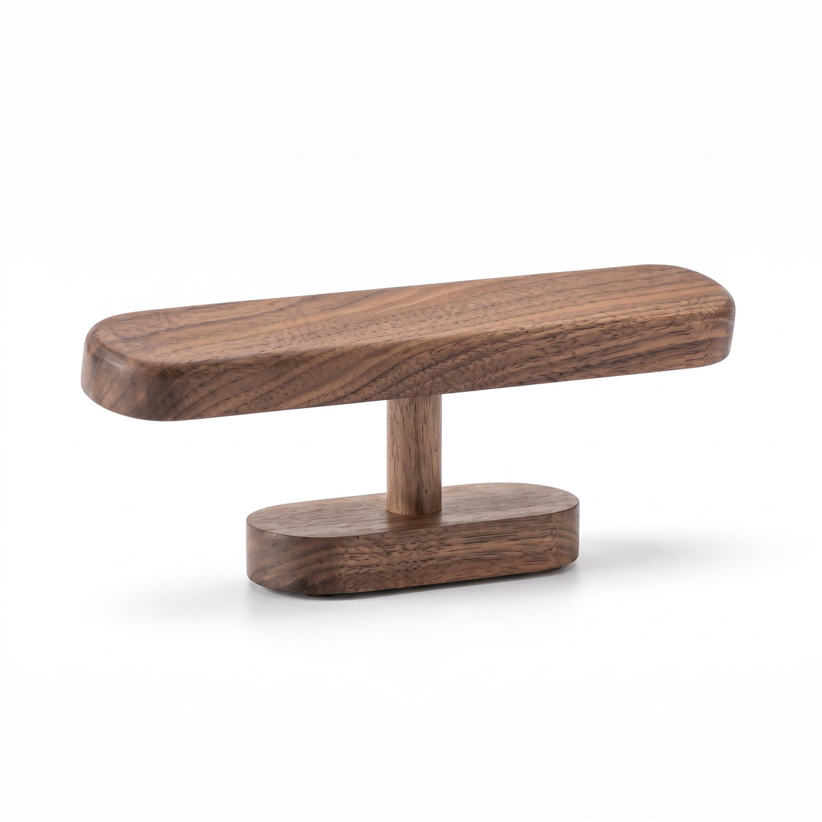 Hagen low walnut watch stand, on white