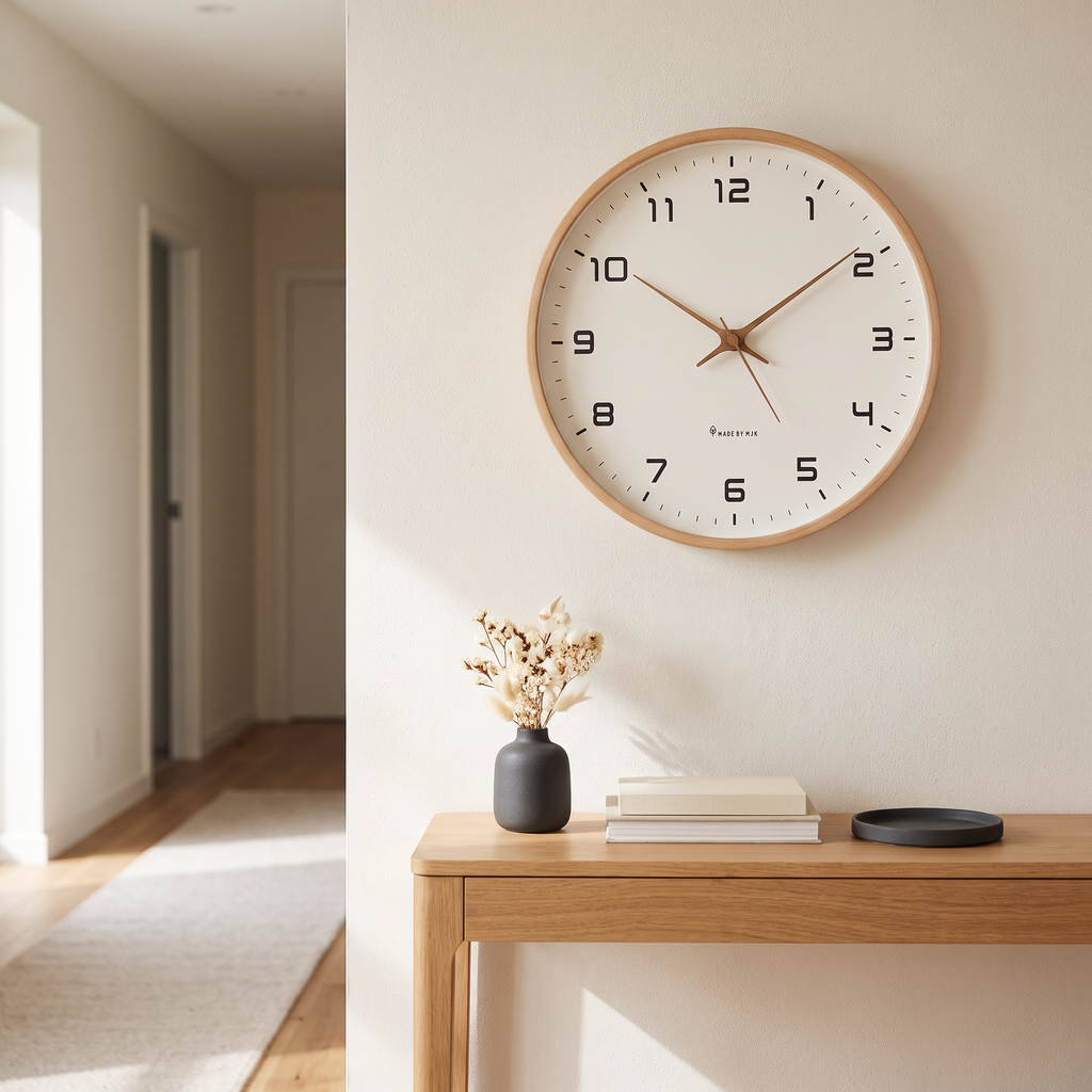 Scandinavian wall clock in a modern hallway