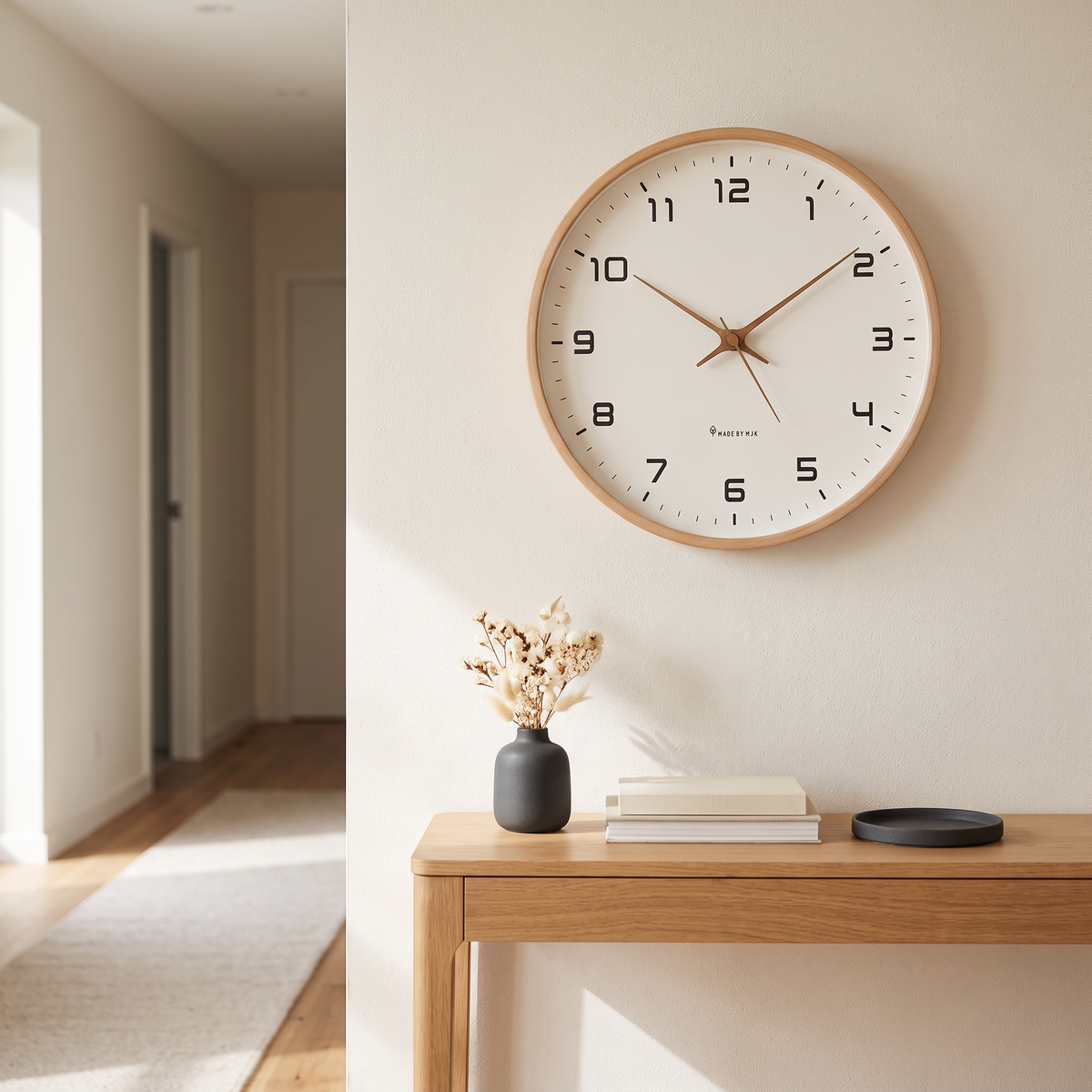 Scandinavian wall clock in a modern hallway