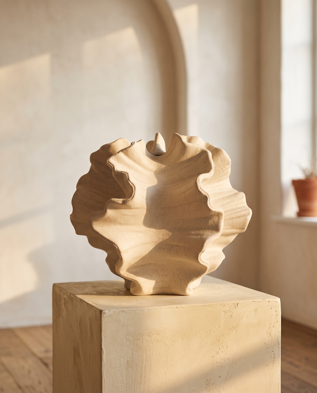 Cheltenham sculptural vase in raking afternoon light