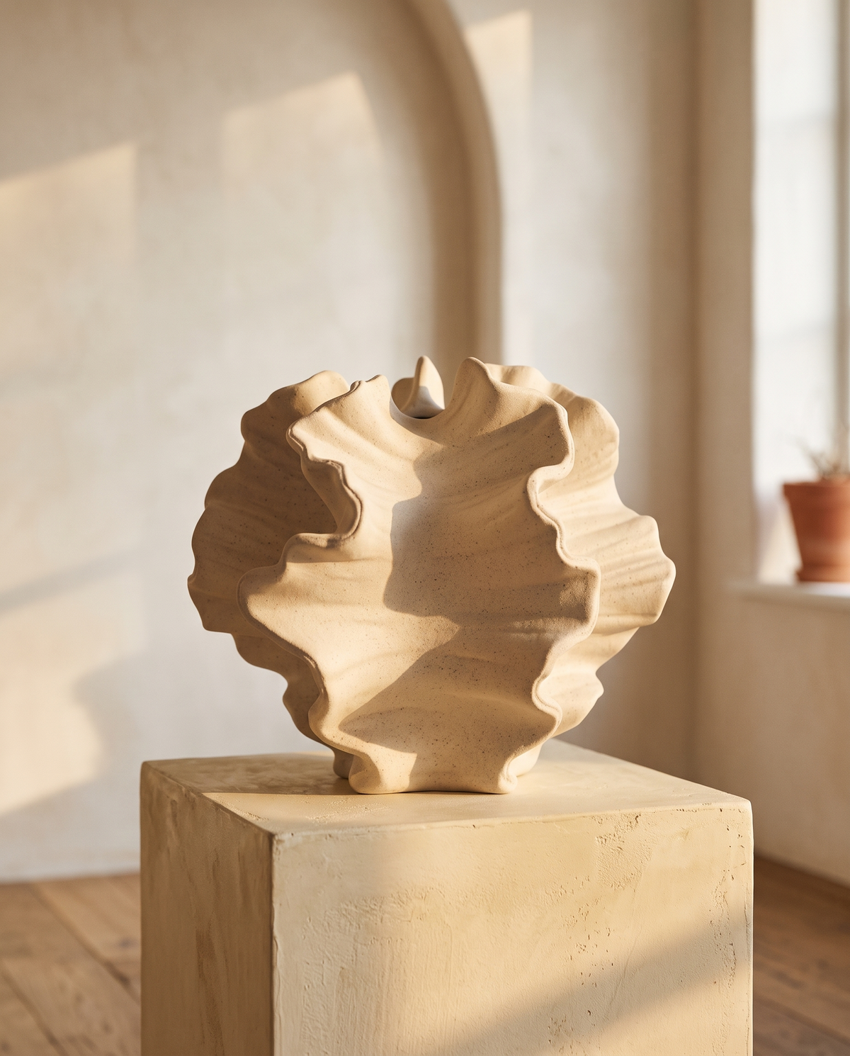 Cheltenham sculptural vase in raking afternoon light