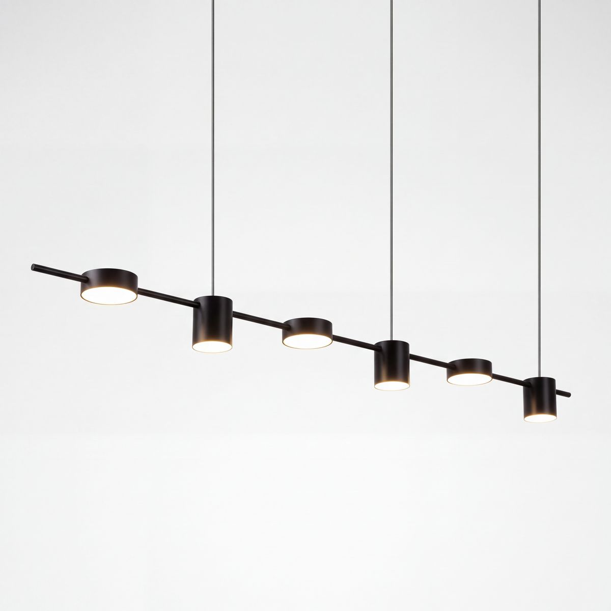 Matt black linear bar pendant light, dimmable, Langford