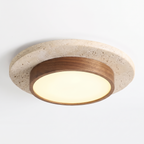 Travertine and walnut flush ceiling light, Tilbury