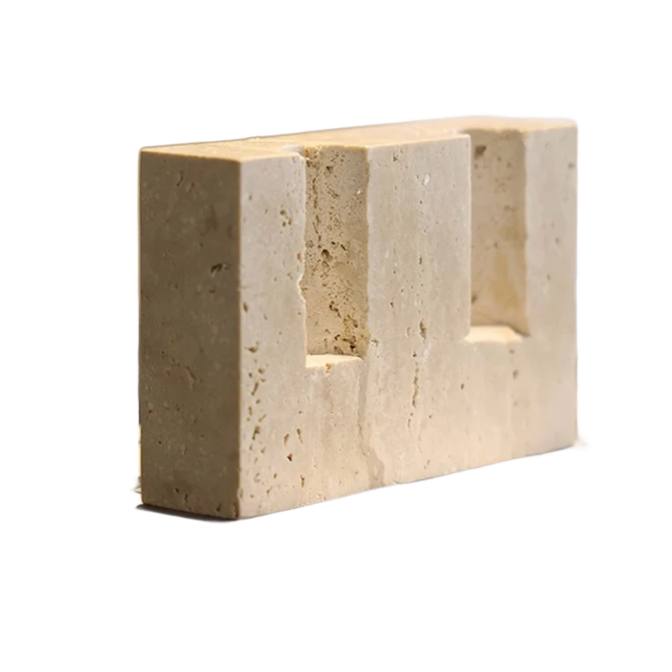 Helmsley travertine block candle holder on white