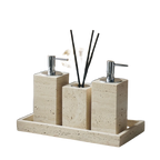 Malvern travertine bathroom pieces on white