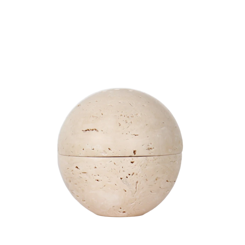 Tetbury travertine sphere incense burner on white