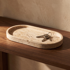 Ashby travertine tray detail on walnut