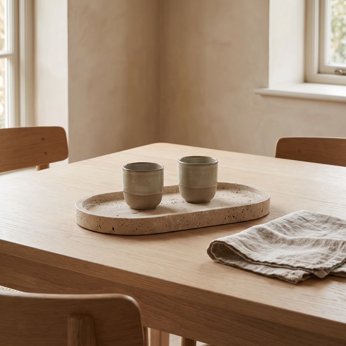 Ashby travertine tray on a dining table
