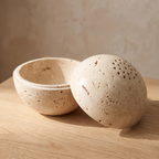 Tetbury travertine incense burner, bowl and lid detail