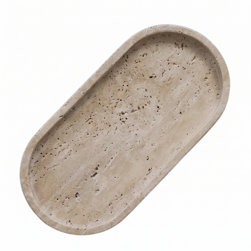 Ashby travertine oval tray on white