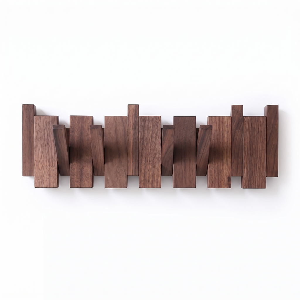 Kendal piano key coat rack in walnut tone on white