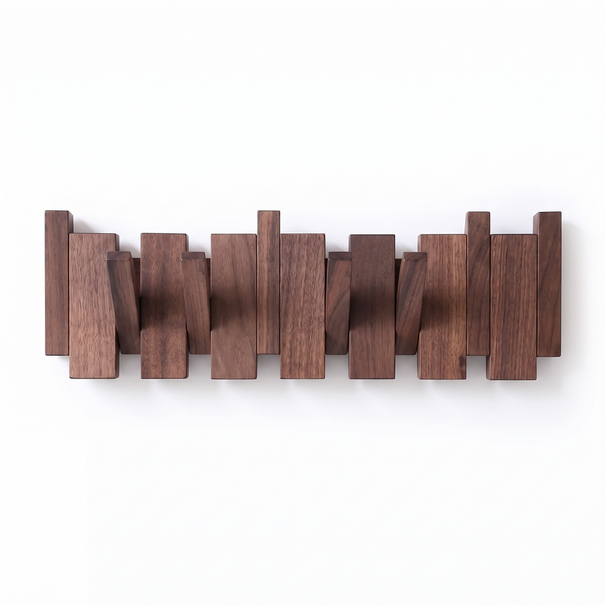 Kendal piano key coat rack in walnut tone on white