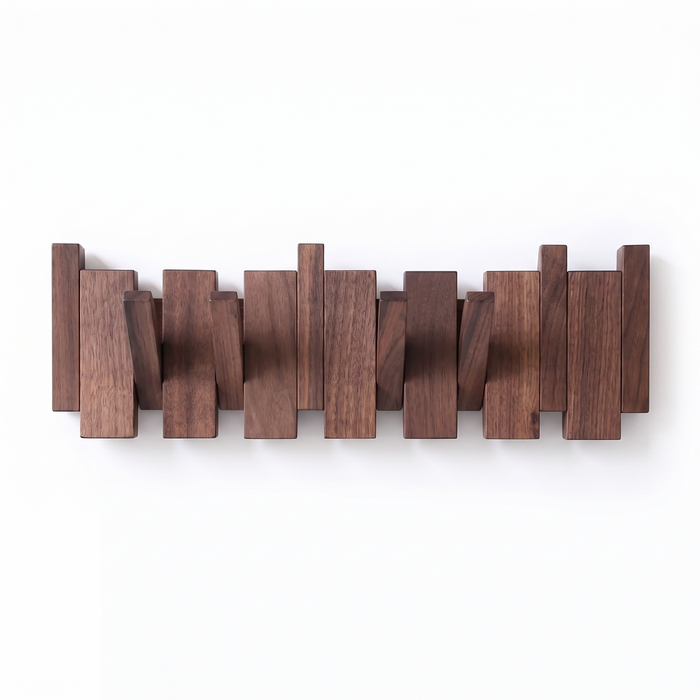 Kassel piano key coat rack in walnut tone on white