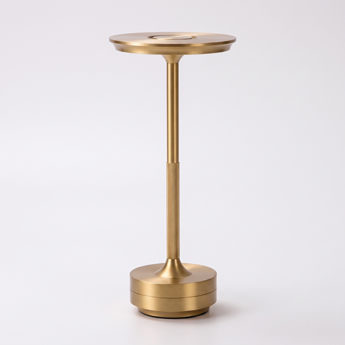 Padstow cordless table lamp in brushed gold on white