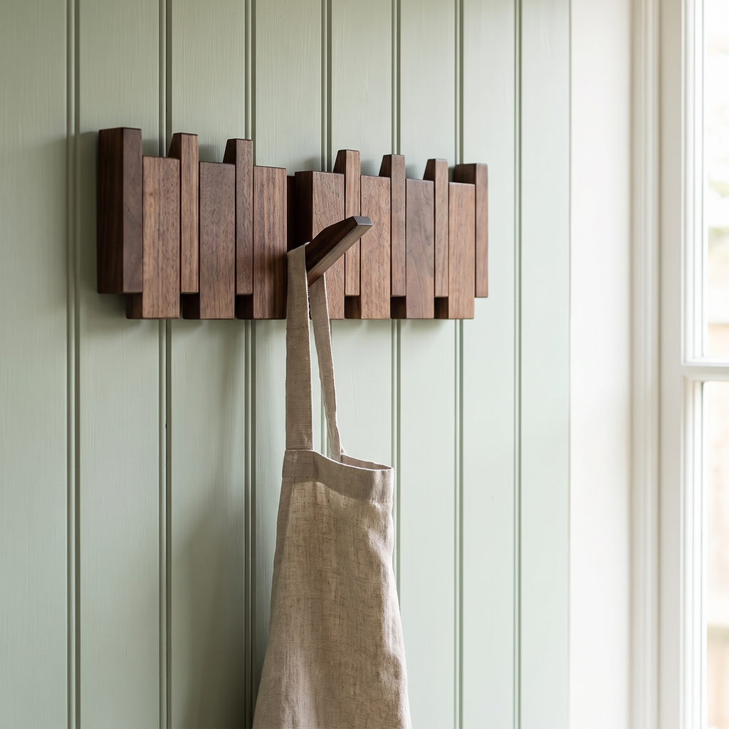 Kendal coat rack holding a canvas bag in a utility room