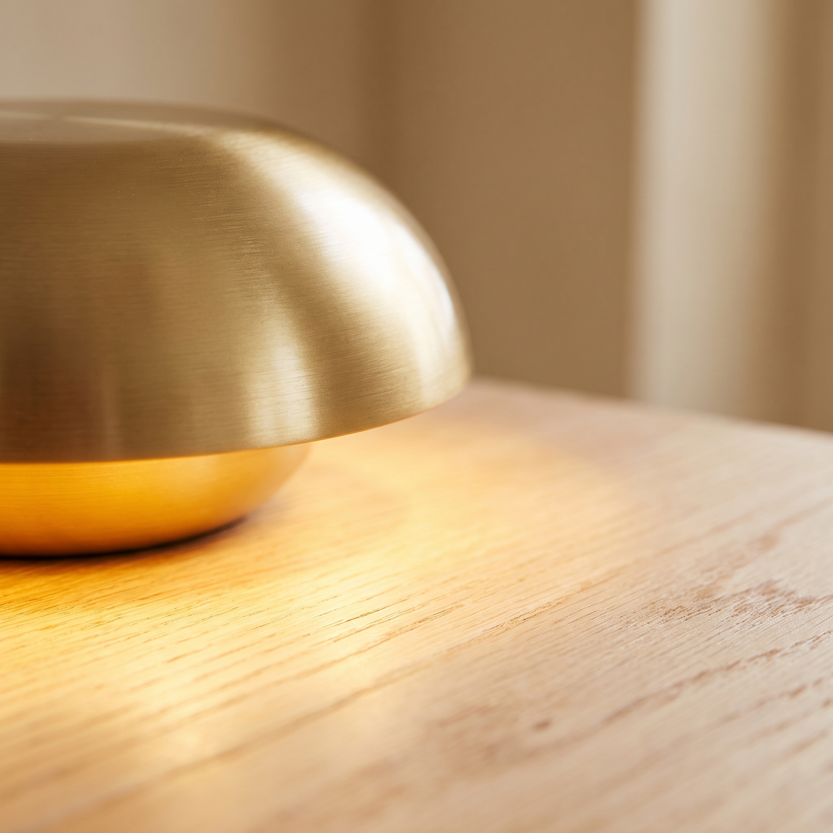 Whitby lamp detail, brushed gold dome lit
