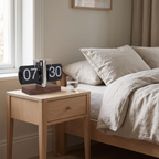 Aldeburgh flip clock on a bedside table