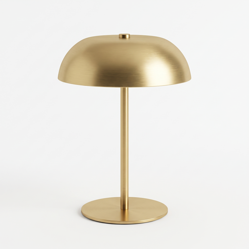 Whitby cordless mushroom lamp in brushed gold on white